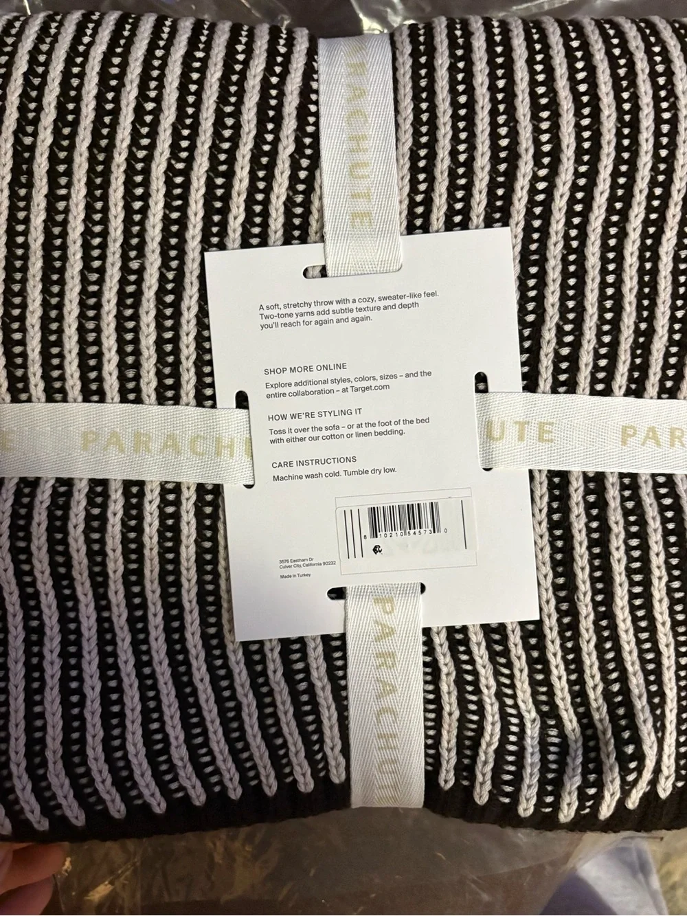 Parachute Ribbed Knit throw blanket 50”x70” - Black and White
